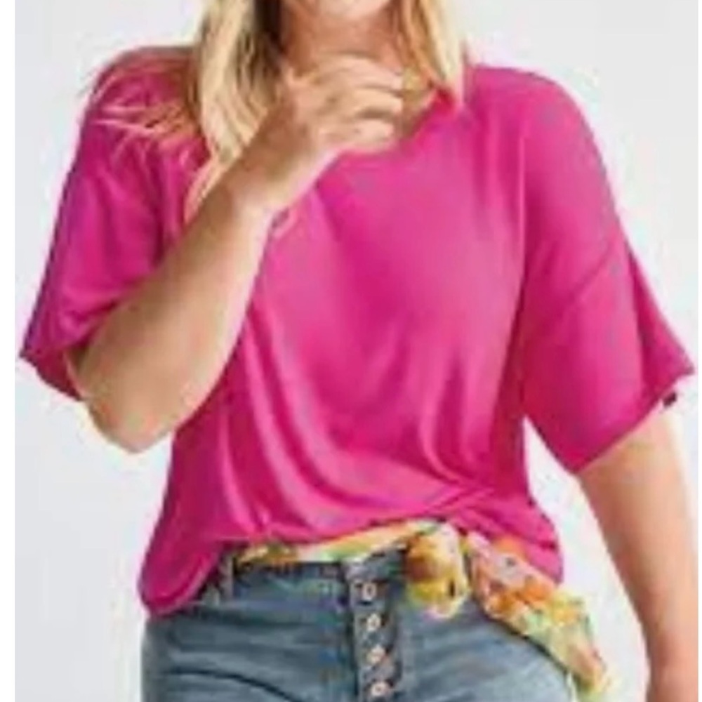 CAbi Hot Pink Relaxed Tee Short Sleeve T-Shirt, Sz. XS
